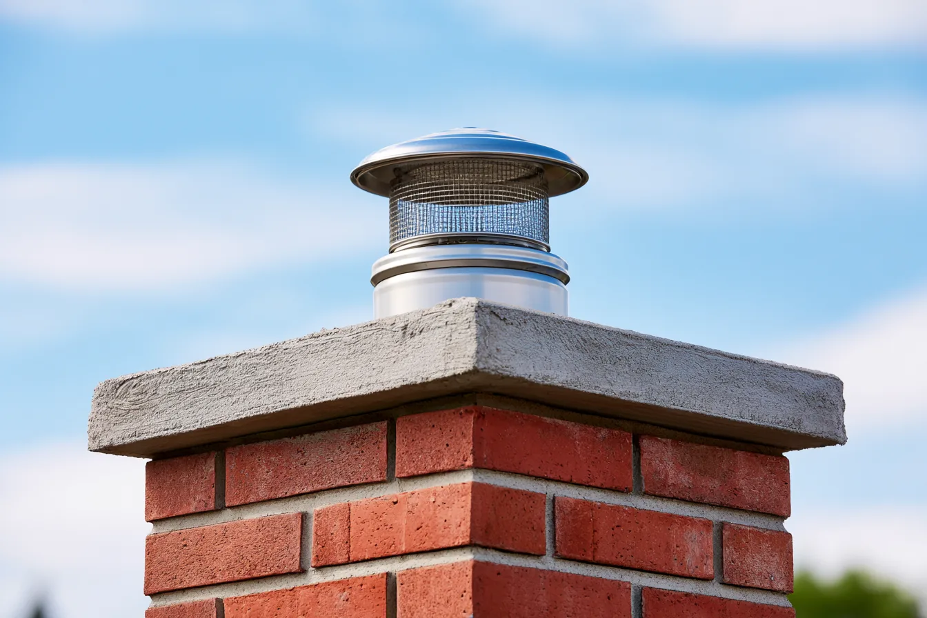 Brick chimney top with concrete crown and rain cap
